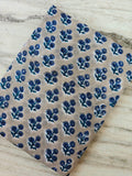 Blue Floral Hand Block Print Cotton Fabric by the Yard, Indian Lightweight Cotton Fabric for Sewing Dressmaking Napkins Fabric, Loose Fabric