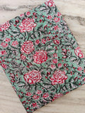 Elegant Mint Green Rose Floral Printed Cotton Fabric – Soft Breathable Botanical Cotton Cloth for Sewing, Dressmaking & Craft Projects