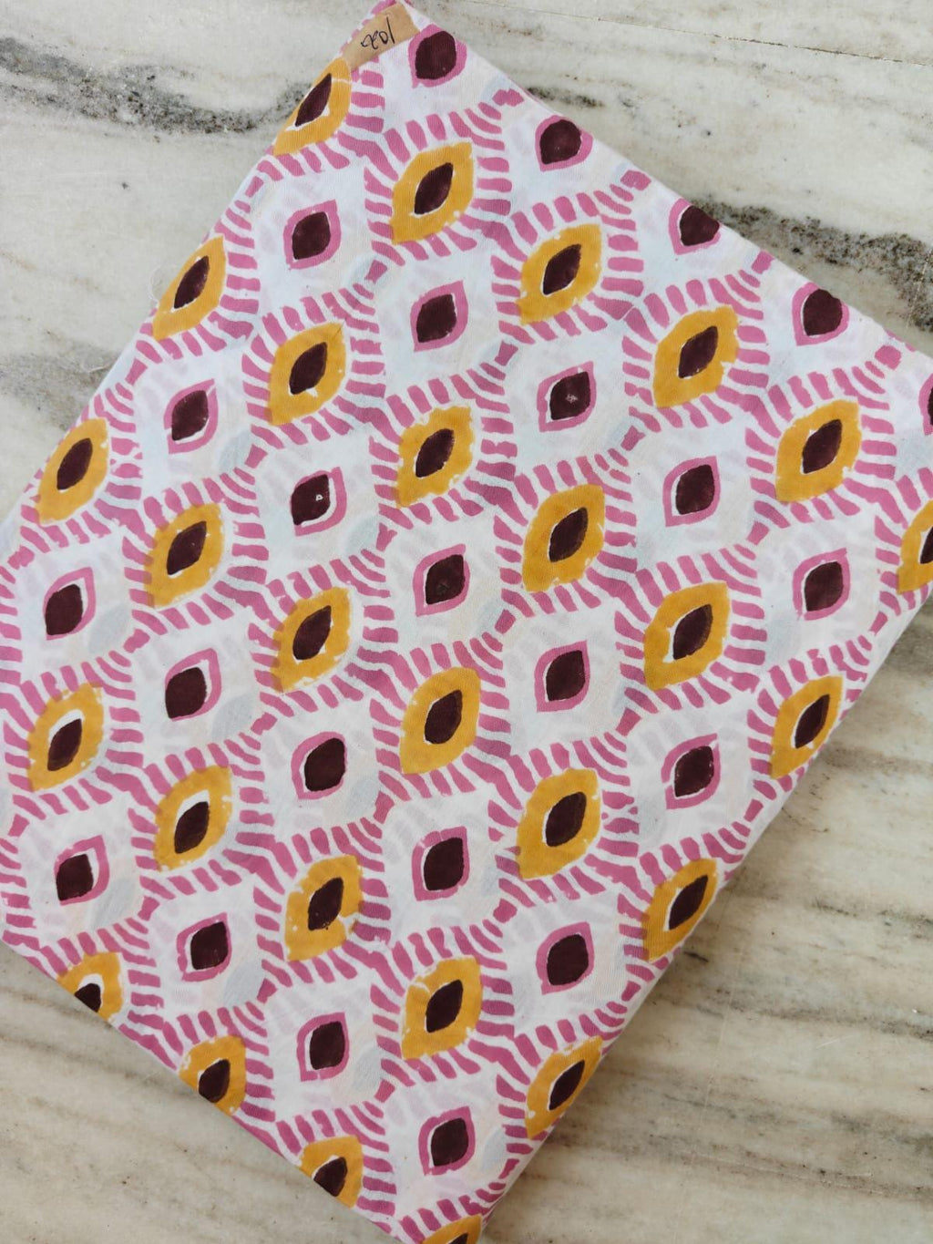 Hand Block Print Cotton Fabric by the Yard, Pink Mustard Geometric Indian Fabric, Boho Cotton Textile for Sewing Quilting Crafts, Napkins