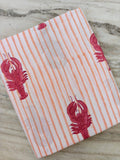 Pink Stripe Lobster Cotton Fabric | Nautical Seafood Print Fabric by the Yard | Coastal Summer Sewing Craft Fabric, Dress Making Fabric