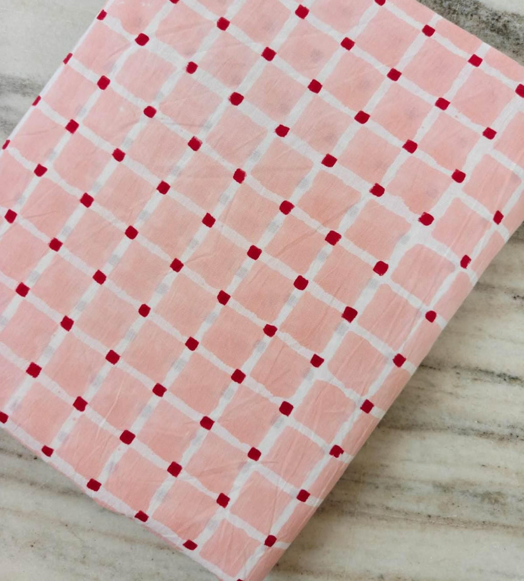 Pink Check Cotton Fabric by Yard, Geometric Grid Print Fabric, Soft Cotton Sewing Fabric, Modern Plaid Cotton Material for Quilting & Crafts