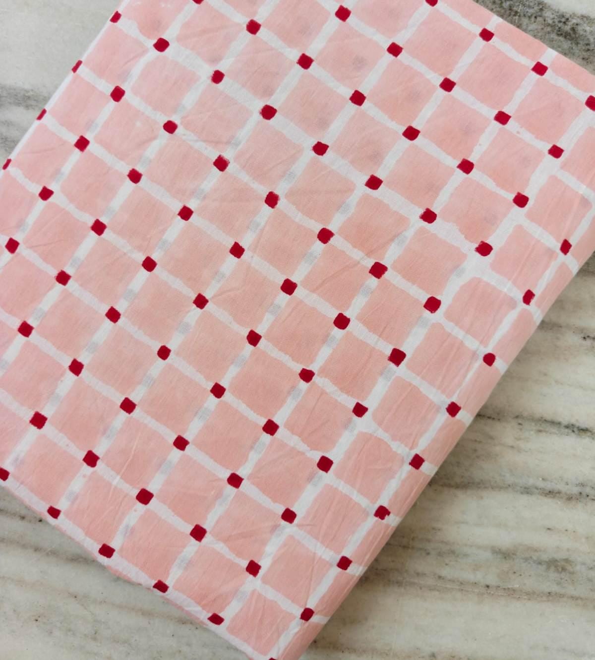 Pink Check Cotton Fabric by Yard, Geometric Grid Print Fabric, Soft Cotton Sewing Fabric, Modern Plaid Cotton Material for Quilting & Crafts
