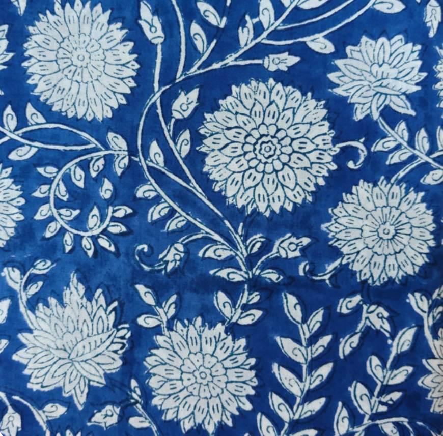 Blue White Color Indian Hand Block Print Fabric, 100% Cotton Quilting Fabric By The Yard, Dressmaking Fabric, Napkins Fabric, Loose Fabric