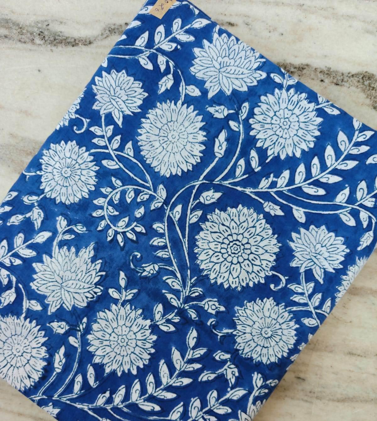 Blue White Color Indian Hand Block Print Fabric, 100% Cotton Quilting Fabric By The Yard, Dressmaking Fabric, Napkins Fabric, Loose Fabric