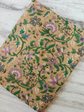 Beige Floral Hand Block Print Cotton Fabric by Yard, Indian Botanical Fabric for Quilting, Sewing, Dressmaking, Napkins Fabric, Loose Fabric