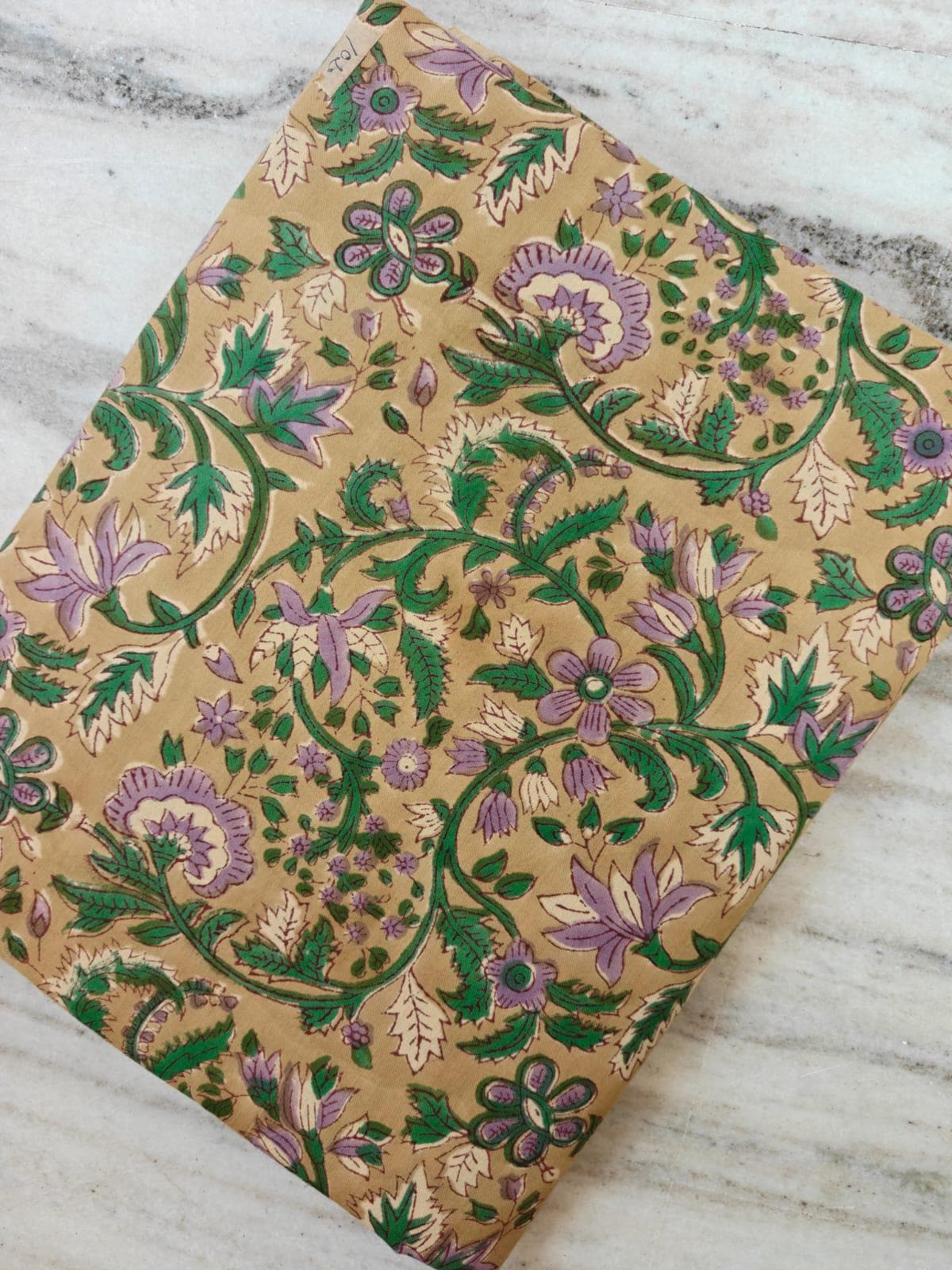 Beige Floral Hand Block Print Cotton Fabric by Yard, Indian Botanical Fabric for Quilting, Sewing, Dressmaking, Napkins Fabric, Loose Fabric