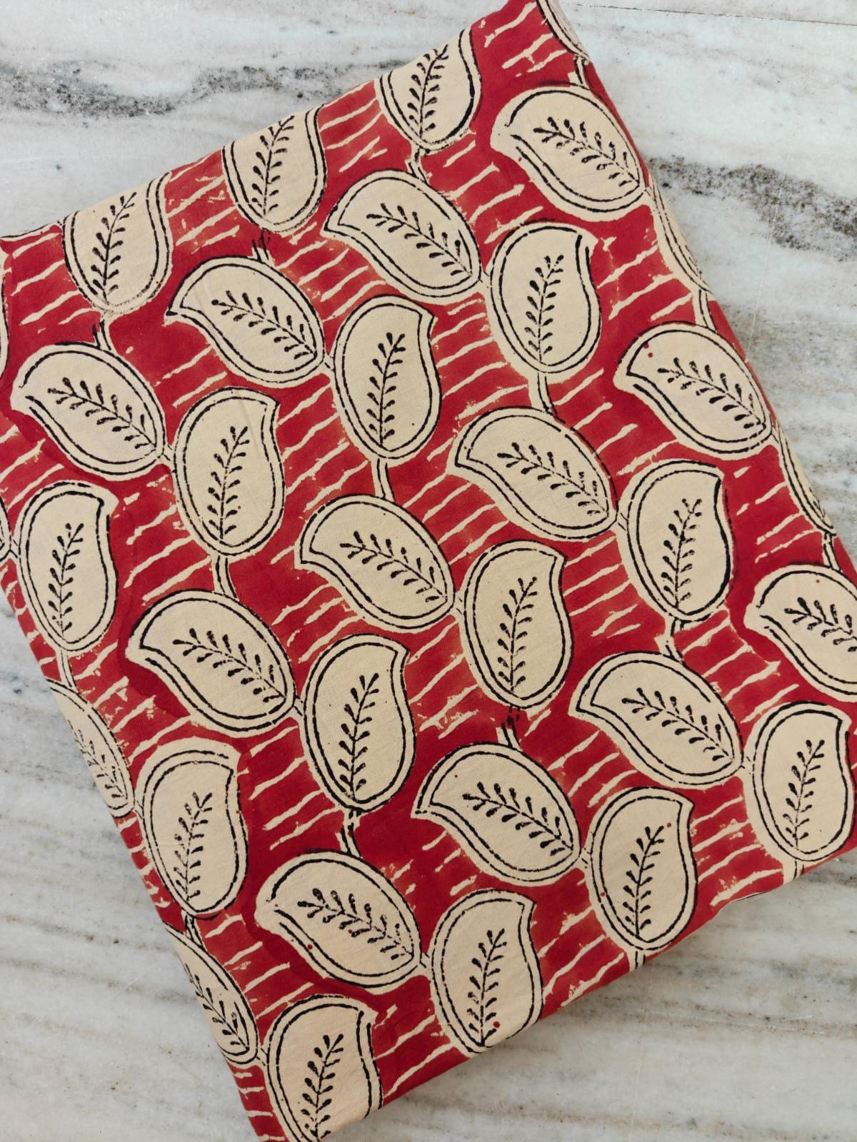 Red Paisley Cotton Fabric by Yard, Indian Block Print Fabric, Floral Quilting Cotton for Sewing, Boho Craft Material Handmade Cotton Textile