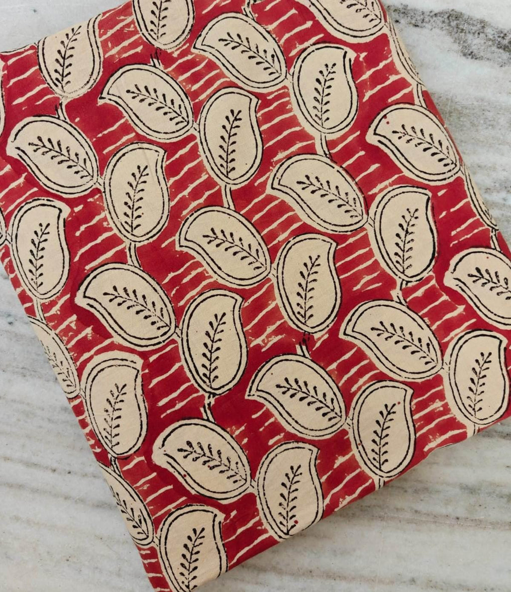 Red Paisley Cotton Fabric by Yard, Indian Block Print Fabric, Floral Quilting Cotton for Sewing, Boho Craft Material Handmade Cotton Textile