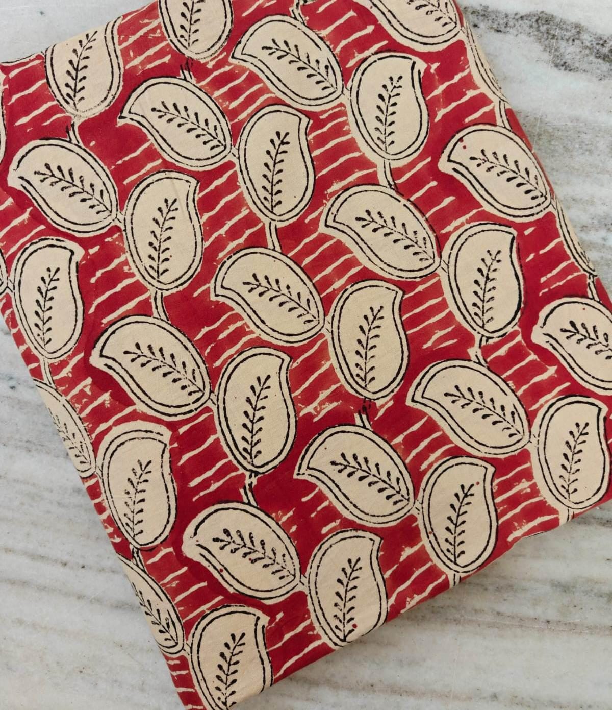 Red Paisley Cotton Fabric by Yard, Indian Block Print Fabric, Floral Quilting Cotton for Sewing, Boho Craft Material Handmade Cotton Textile