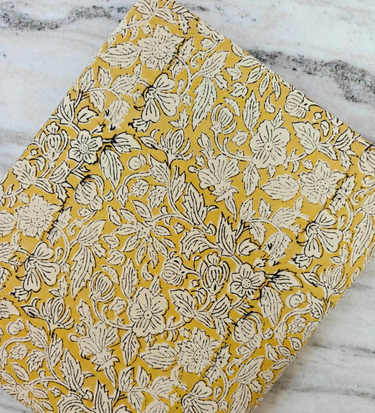 Mustard Yellow Floral Block Print Cotton Fabric by Yard, Indian Hand Block Fabric, Botanical Vine Textile for Sewing Quilting Decor, Napkins