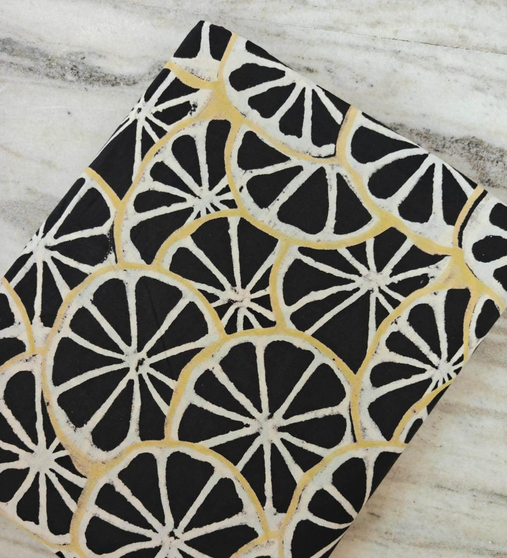 Black Lemon Print Cotton Fabric by Yard, Citrus Fruit Fabric, Modern Block Print Textile for Sewing Quilting Home Decor, Table Cover, Napkin