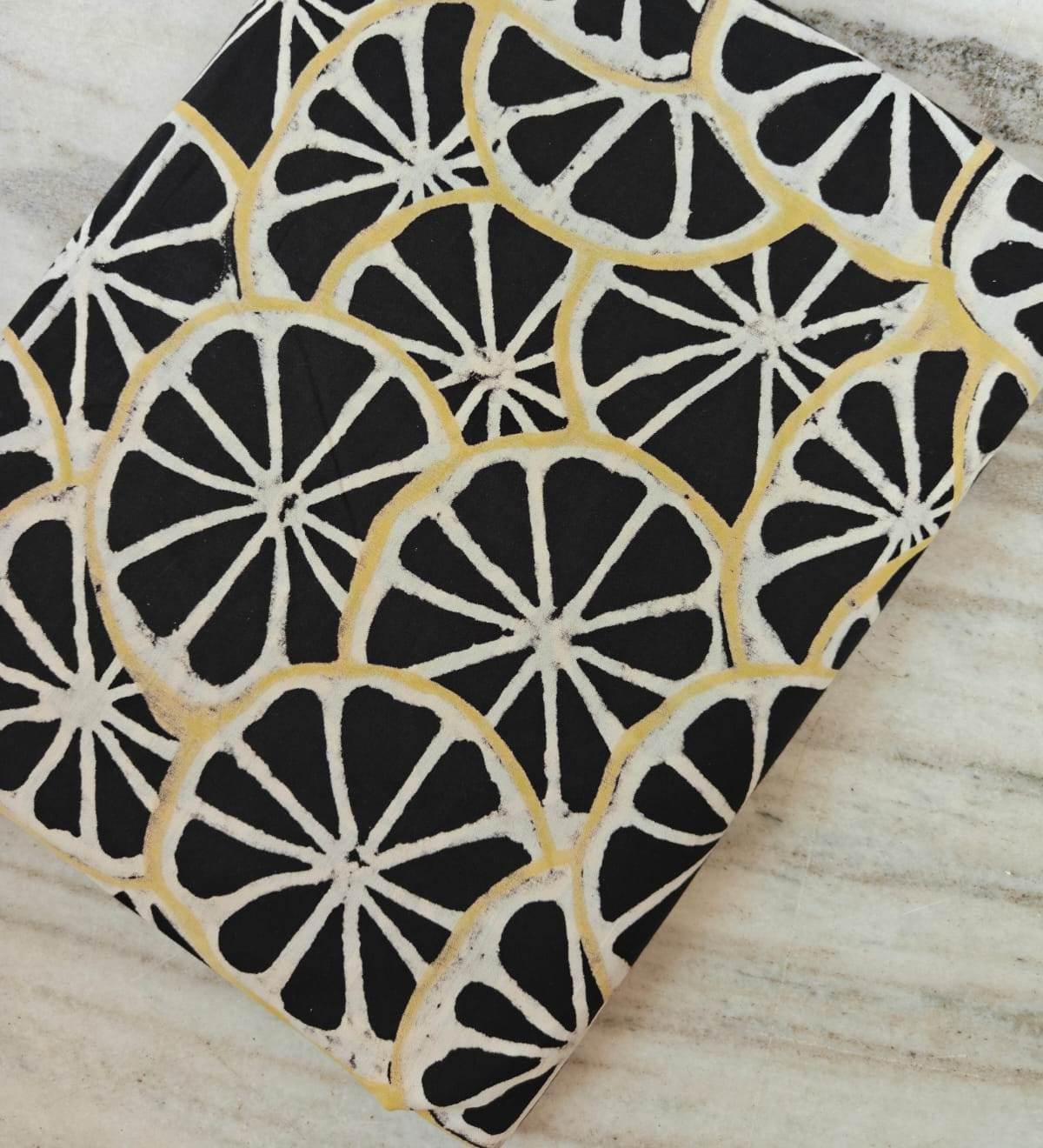 Black Lemon Print Cotton Fabric by Yard, Citrus Fruit Fabric, Modern Block Print Textile for Sewing Quilting Home Decor, Table Cover, Napkin