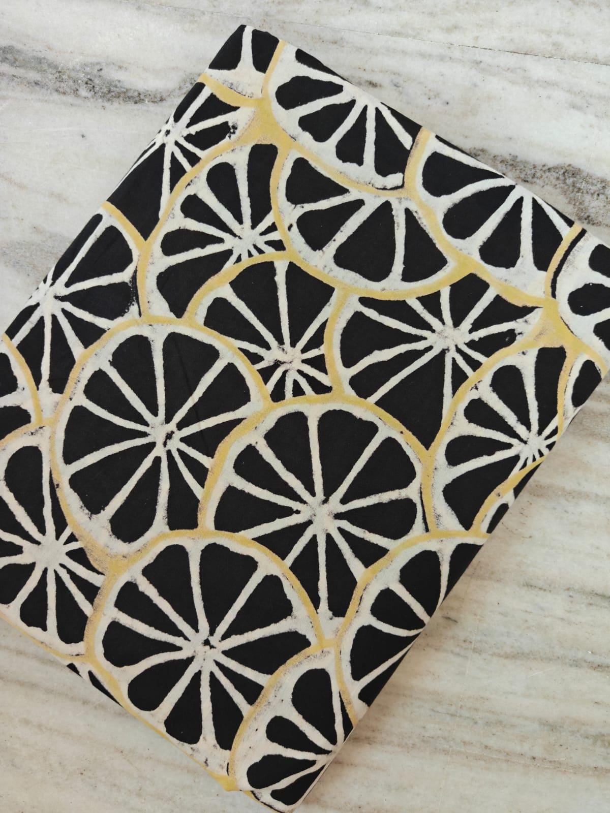Black Lemon Print Cotton Fabric by Yard, Citrus Fruit Fabric, Modern Block Print Textile for Sewing Quilting Home Decor, Table Cover, Napkin