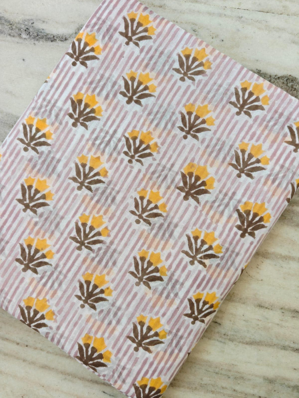 Pink Striped Floral Cotton Fabric by Yard, Hand Block Print Cotton Fabric, Indian Cotton Fabric for Sewing Quilting Dressmaking Craft Fabric