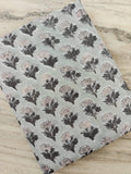 Handmade Block Print Cotton Fabric, Grey Floral Cotton Textile, Indian Fabric by the Yard, Boho Sewing Fabric for Apparel Home Decor