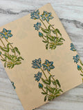 Blue Floral Cotton Fabric by Yard, Indian Block Print Fabric, Beige Cotton Sewing Fabric, Lightweight Fabric for Dress Quilting Craft Decor