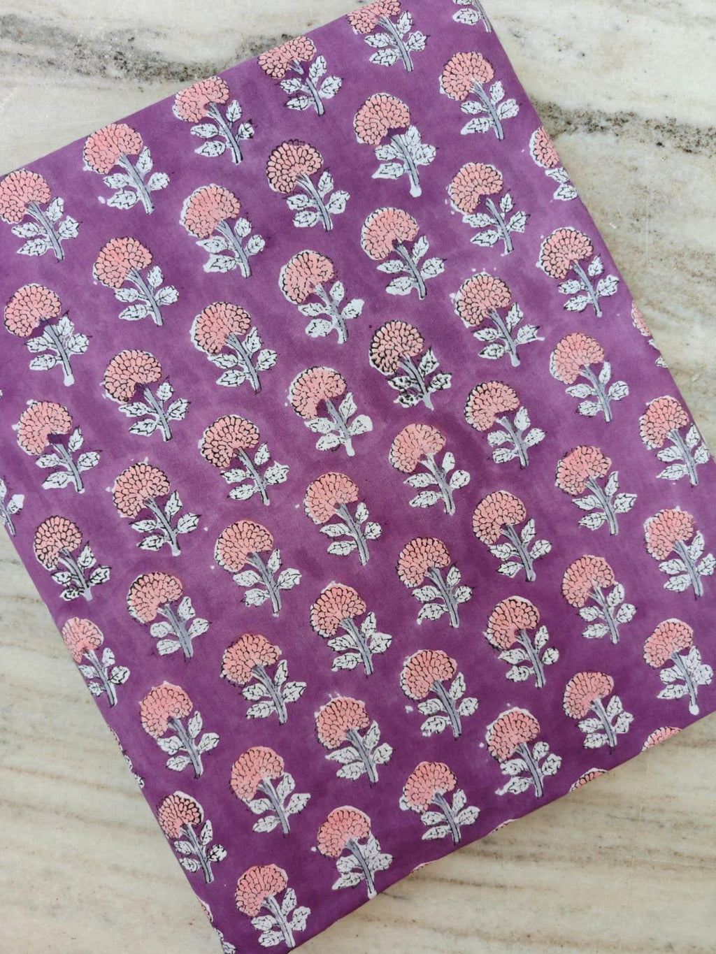 Hand Block Print Cotton Fabric, Purple Floral Indian Textile, Soft Sewing Material, Fabric by Yard, Pink Buti Print Fabric For Dress Making