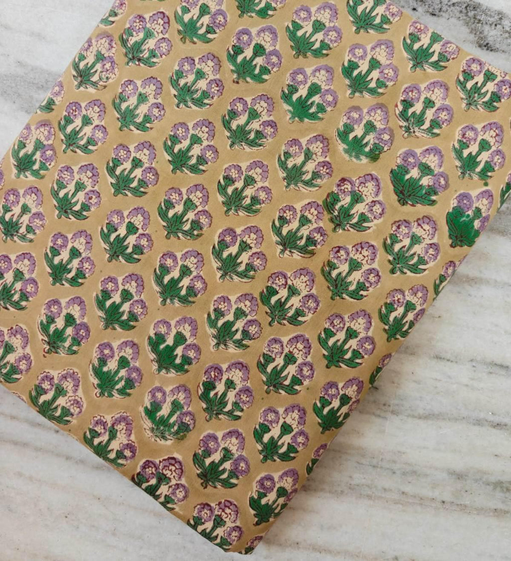 Hand Block Print Cotton Fabric, Floral Design, By The Yard, Dressmaking, Home Decor, Napkins, Table Cover, Tote Bags, Fabric Gifted Items