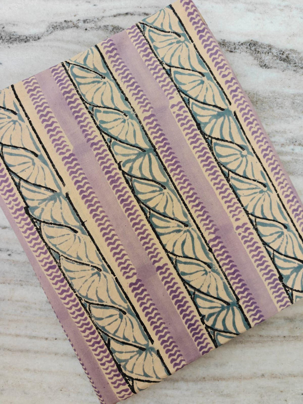 Hand Block Print Cotton Fabric by Yard, Leaf Stripe Indian Cotton Fabric, Lavender Blue Botanical Fabric, Soft Cotton Fabric Home Decor