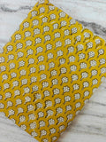 Mustard Yellow Hand Block Print Cotton Fabric by Yard, Floral Buti Indian Cotton Fabric, Jaipur Boho Fabric for Sewing Quilting Decor