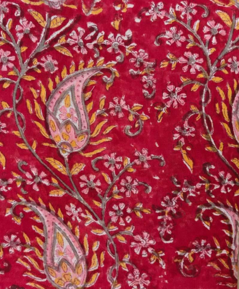 Red Floral Paisley Cotton Fabric by Yard, Indian Hand Block Print Fabric, Quilting Fabric, Boho Dress  Craft Sewing Fabric, Loose Fabric