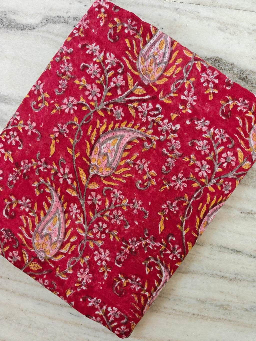 Red Floral Paisley Cotton Fabric by Yard, Indian Hand Block Print Fabric, Quilting Fabric, Boho Dress  Craft Sewing Fabric, Loose Fabric
