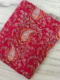 Red Floral Paisley Cotton Fabric by Yard, Indian Hand Block Print Fabric, Quilting Fabric, Boho Dress  Craft Sewing Fabric, Loose Fabric