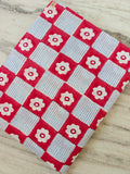 Red Floral Check Cotton Fabric by Yard, Retro Checkerboard Cotton Fabric, Blue Stripe Flower Print Fabric, Loose Running Fabric, Napkins