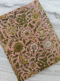 Pink Floral Cotton Fabric by the Yard, Hand Block Print Cotton Fabric, Indian Floral Fabric, Botanical Cotton Textile, Sewing Craft Fabric