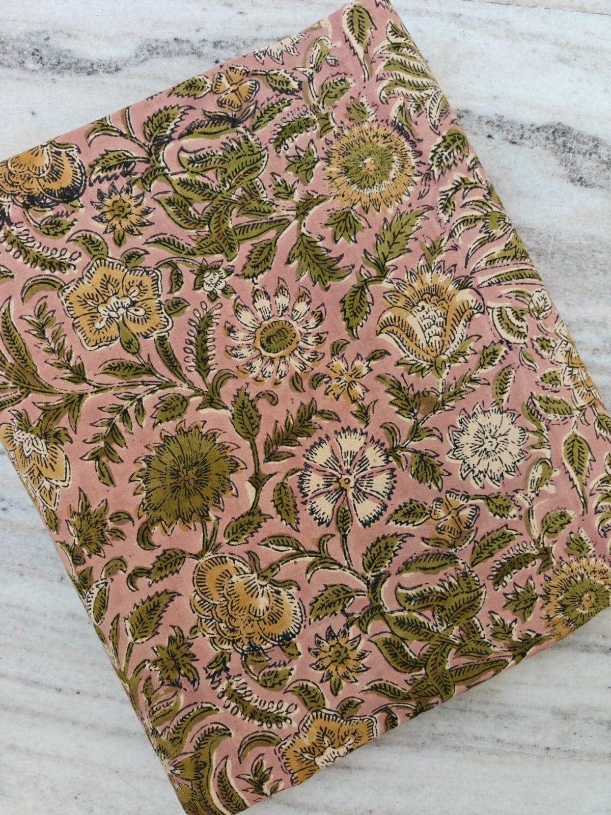 Pink Floral Cotton Fabric by the Yard, Hand Block Print Cotton Fabric, Indian Floral Fabric, Botanical Cotton Textile, Sewing Craft Fabric