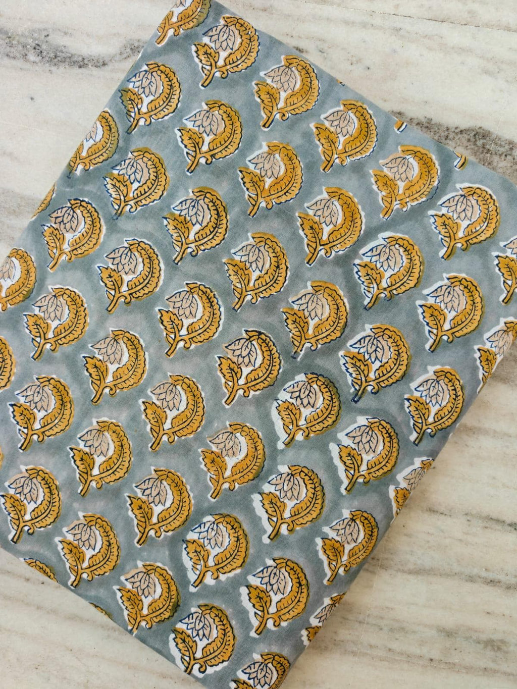 Gray Yellow Block Print Cotton Fabric by the Yard, Hand Block Printed Indian Cotton Fabric, Floral Buta Fabric Quilting Sewing Craft Textile