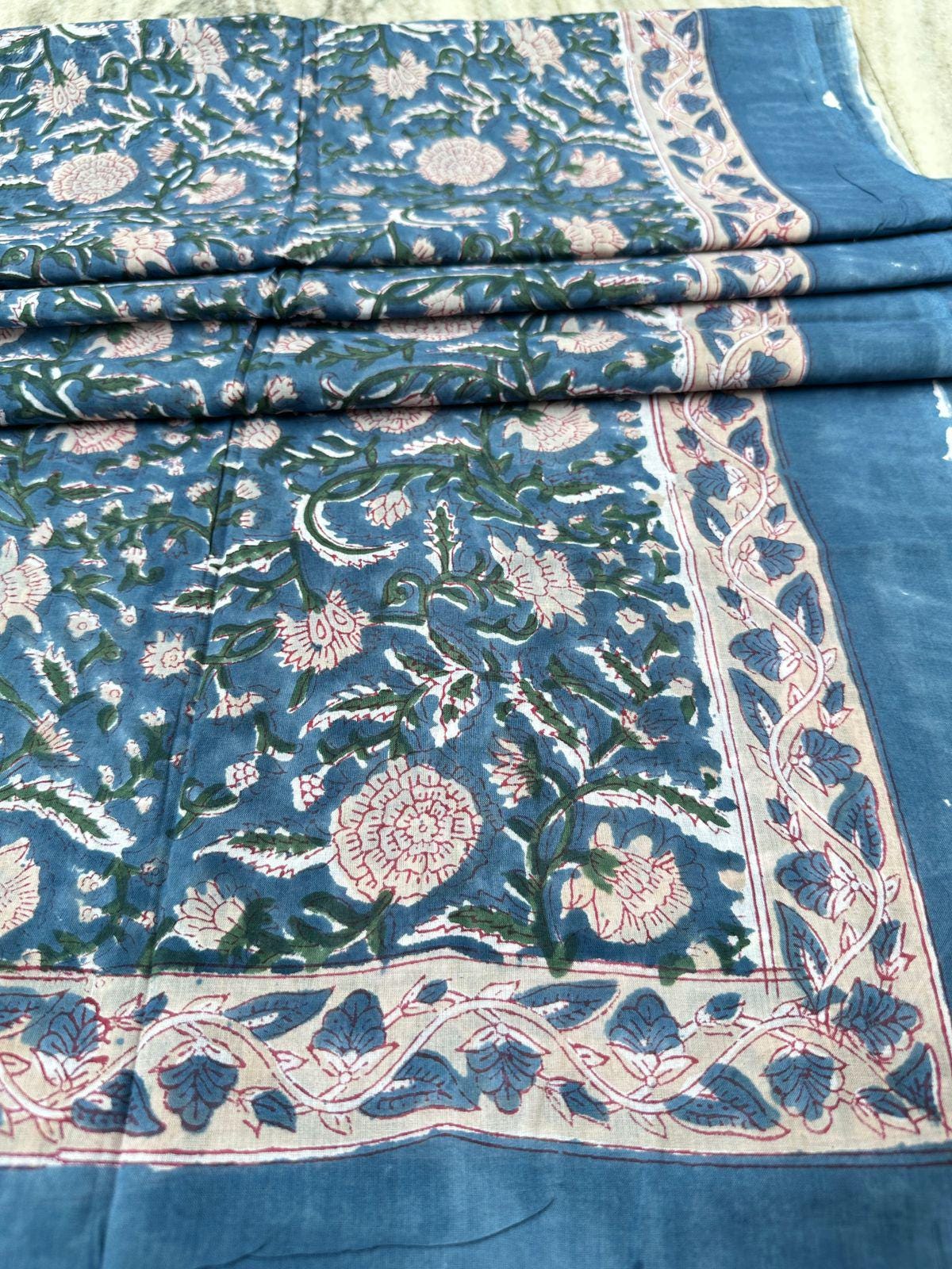 Multi Color Floral Hand Block Print Cotton Sarong, Indian Beach Wrap, Boho Pareo, Lightweight Summer Scarf, Handmade Cotton Fabric Wrap