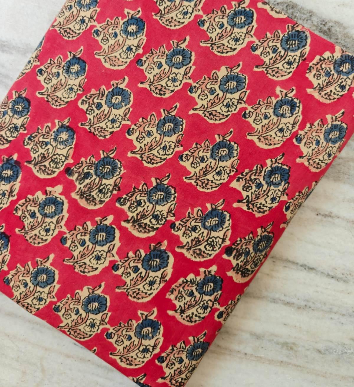 Red Block Print Cotton Fabric by the Yard, Floral 100% Cotton Hand Block Printed Indian Fabric, Buta Fabric, Boho Sewing Fabric, Napkins