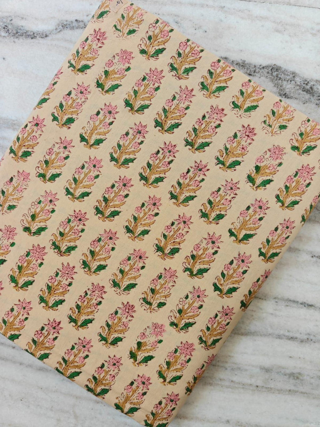 Pink Floral Block Print Cotton Fabric by the Yard, Indian Hand Block Print Fabric, Botanical Cotton Fabric, Sewing Fabric, Running Textile