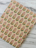 Pink Floral Block Print Cotton Fabric by the Yard, Indian Hand Block Print Fabric, Botanical Cotton Fabric, Sewing Fabric, Running Textile