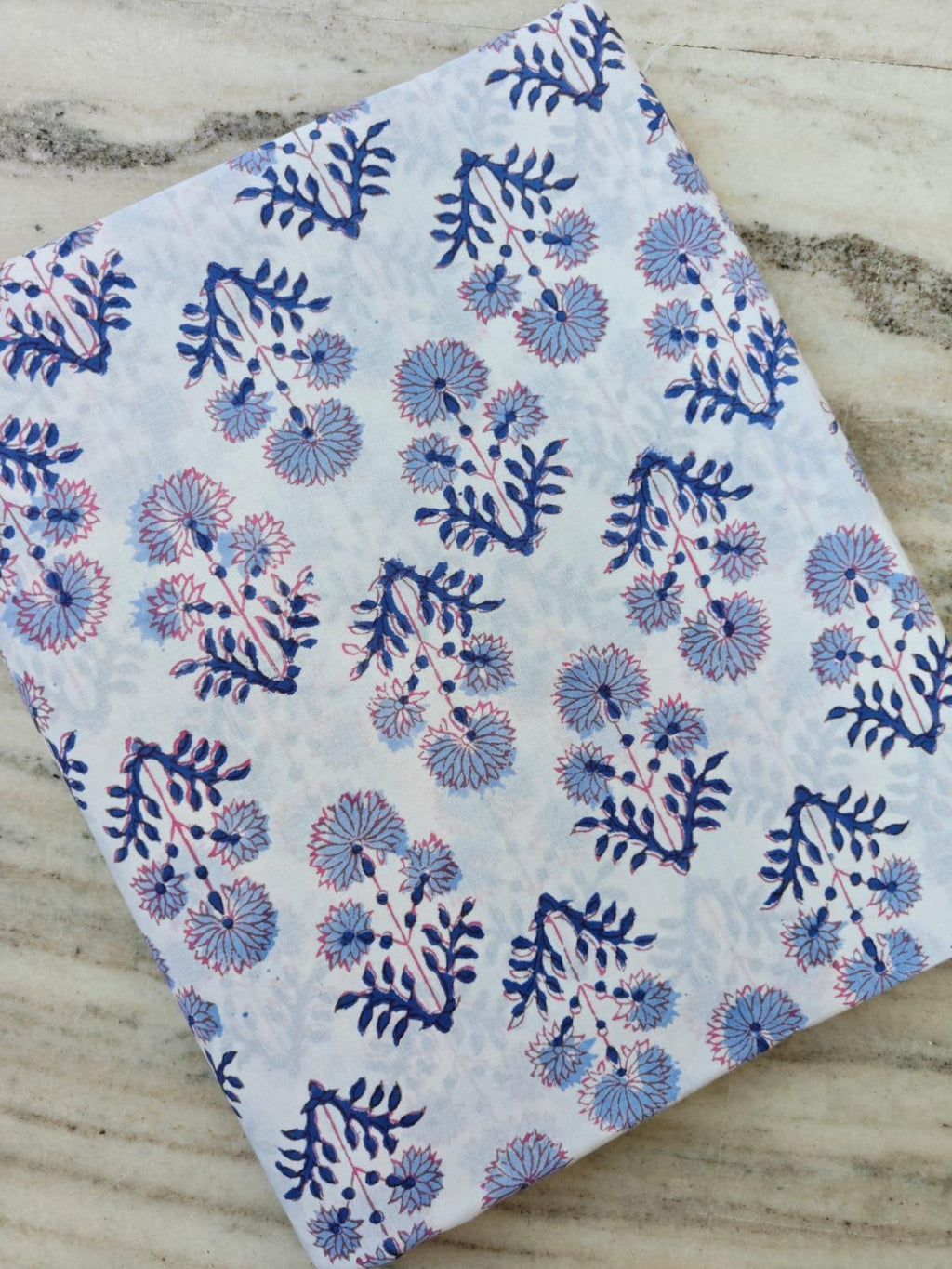 Blue and Pink Color Indian Hand Block Print Fabric, Floral 100% Cotton Quilting Fabric By The Yard, Dressmaking Fabric, Loose Fabric, Napkin