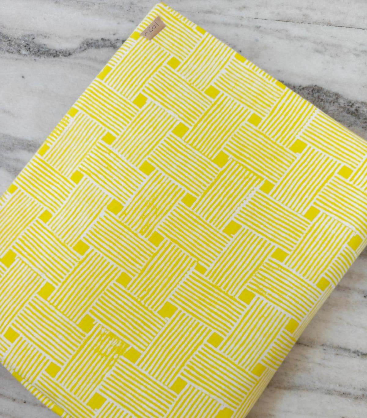Yellow Geometric Cotton Fabric, Modern Stripe Print Fabric, Bright Yellow Quilting and Sewing  Dressmaking Fabric, Cute Hand Block Fabric