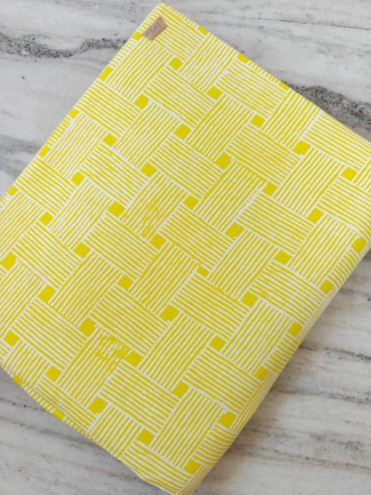Yellow Geometric Cotton Fabric, Modern Stripe Print Fabric, Bright Yellow Quilting and Sewing  Dressmaking Fabric, Cute Hand Block Fabric