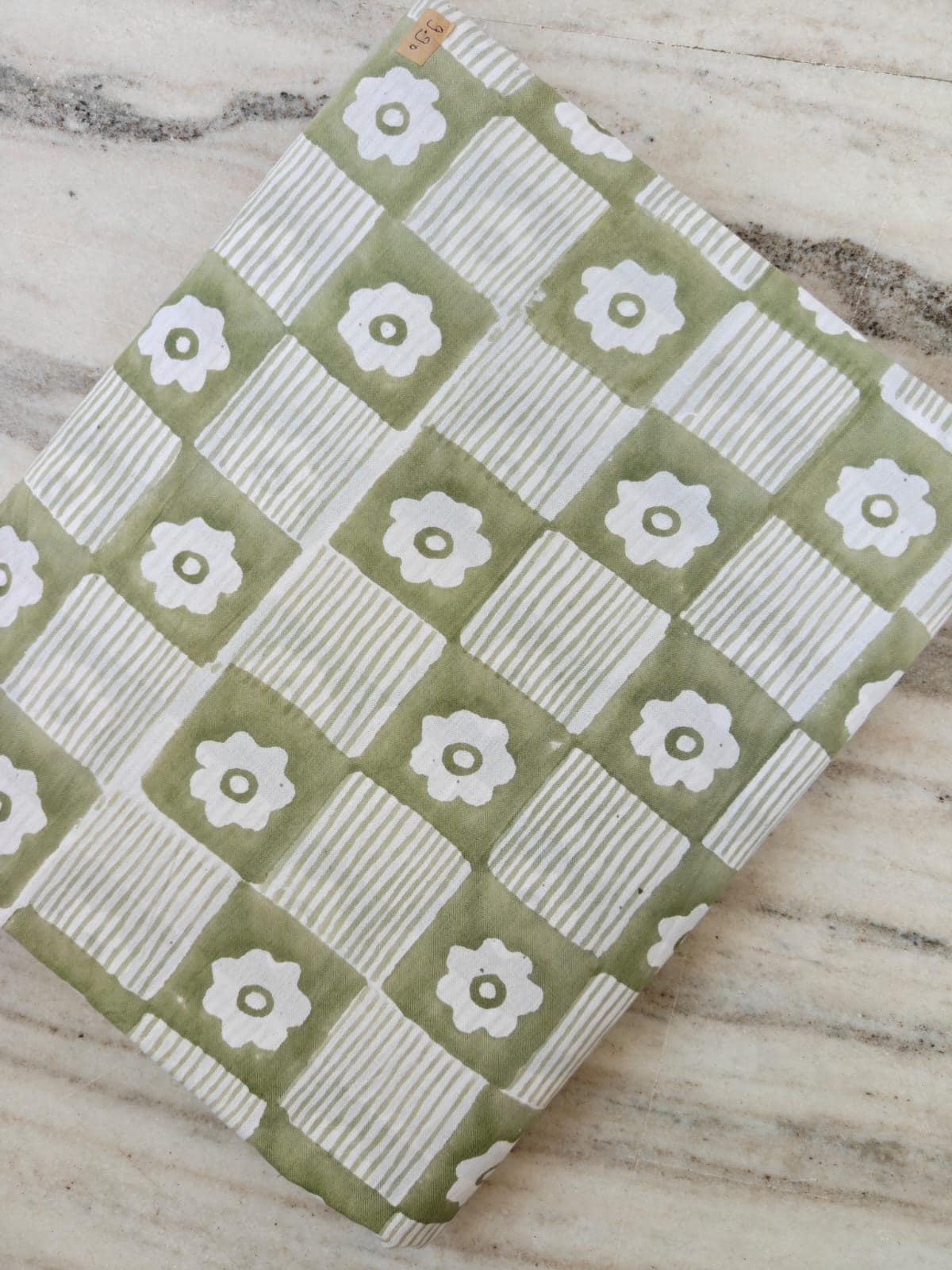 Sage Green Floral Cotton Fabric, Checkerboard Flower Print Fabric by Yard, Block Print Cotton Fabric, Quilting Sewing Craft Fabric, Napkins
