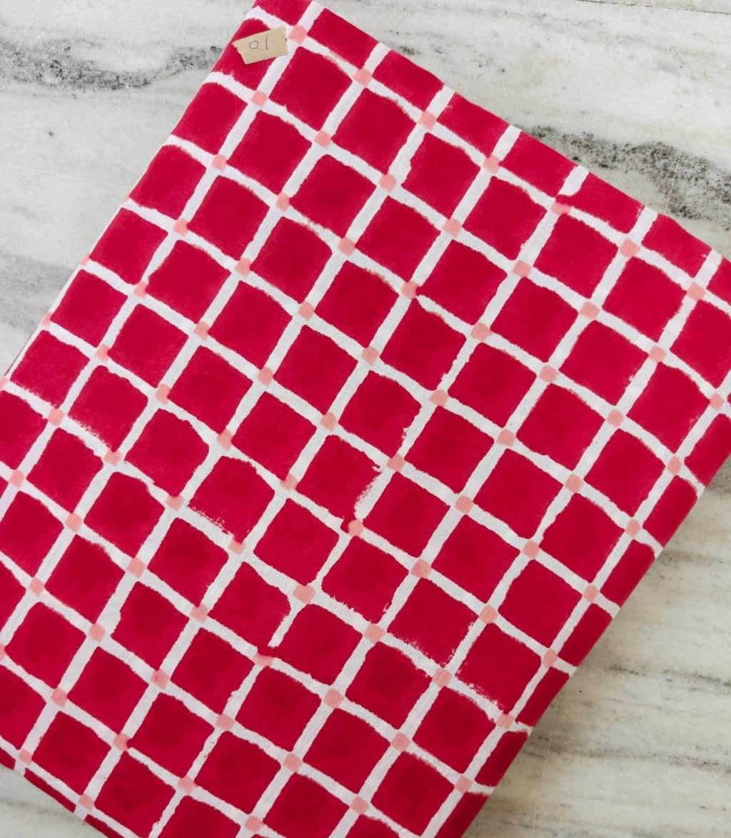 Red Checkered Cotton Fabric, Geometric Grid Print Fabric by Yard, Modern Cotton Fabric for Quilting Sewing Craft Dressmaking, Running Fabric