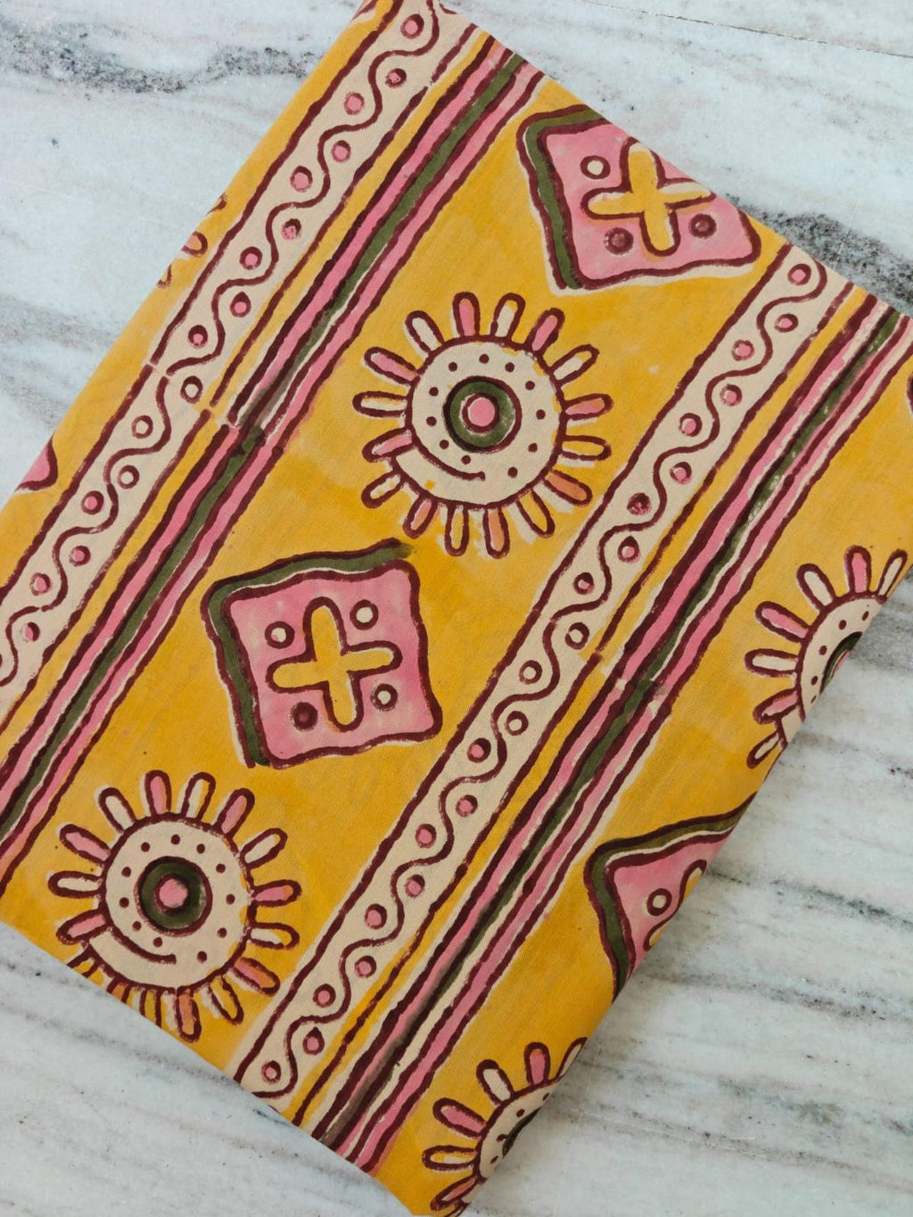 Yellow Tribal Print Cotton Fabric by the Yard, Ethnic Block Print Fabric, Boho Cotton Material, Geometric Stripe Fabric for Quilting Sewing