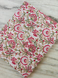 Hand Block Print Cotton Fabric by Yard, Red Floral Indian Cotton Fabric, Soft Mulmul Cotton Textile for Dresses, Quilting Craft & Home Decor