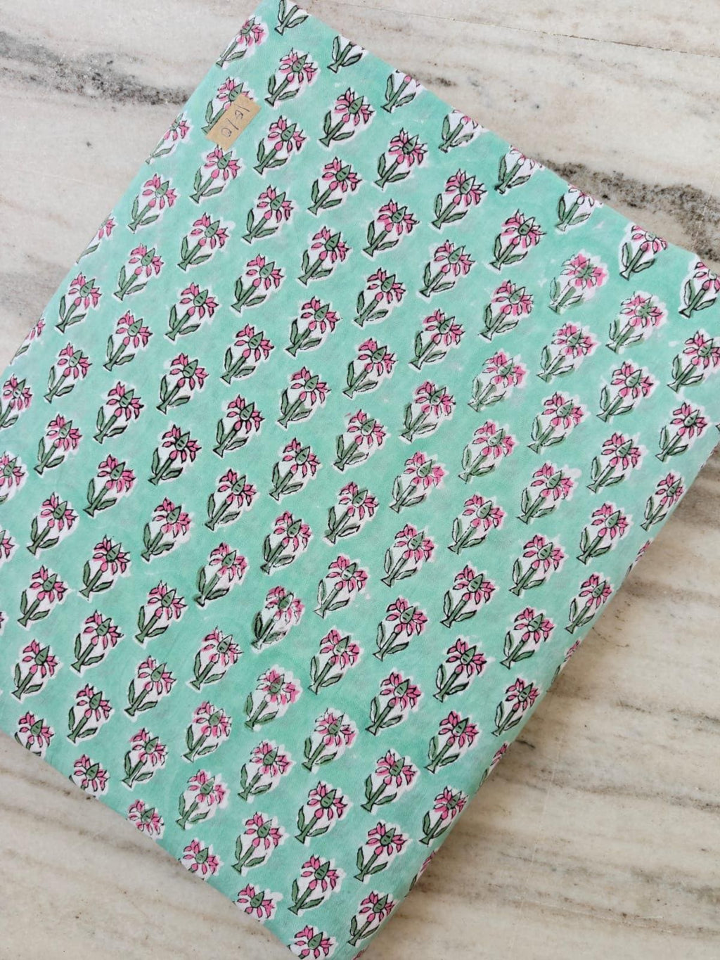 Mint Green Floral Cotton Fabric by the Yard, Hand Block Print Cotton Fabric, Pink Flower Print Fabric, Indian Cotton Textile Quilting Fabric