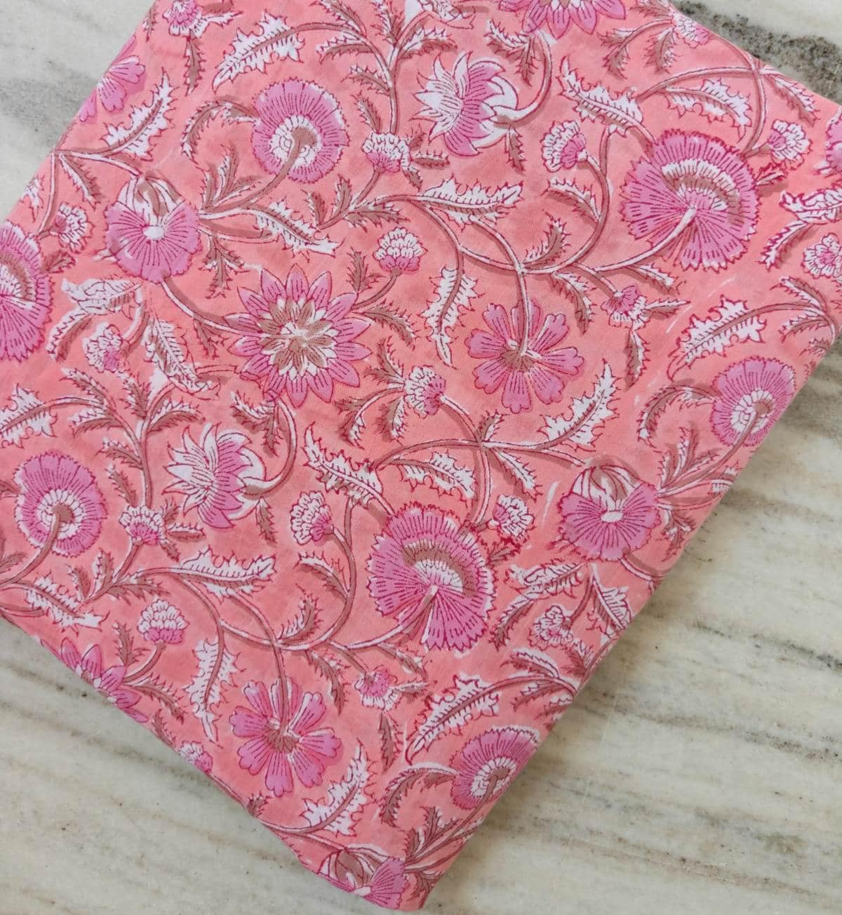 Pink Cotton Fabric by the Yard, Floral 100% Cotton Hand Block Print Floral Fabric, Indian Cotton Textile, Vintage Flower Print Fabric