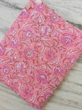 Pink Cotton Fabric by the Yard, Floral 100% Cotton Hand Block Print Floral Fabric, Indian Cotton Textile, Vintage Flower Print Fabric
