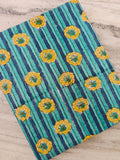 Turquoise Blue & Yellow Floral Cotton Fabric by the Yard, Block Print Style Fabric, Striped Flower Cotton Material, Sewing Quilting Fabric