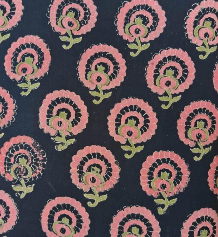 Navy Blue Color Indian Hand Block Print Fabric, Floral 100% Cotton Quilting Fabric By The Yard, Dressmaking Fabric, Napkins, Loose Fabric
