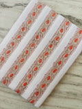 White Floral Stripe Cotton Fabric by the Yard, Hand Block Print Border Fabric, Sewing Quilting Upholstery Textile, Running Cotton Fabric