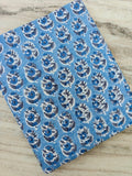 Blue Floral Cotton Fabric by the Yard, Hand Block Print Indian Fabric, Quilting Sewing Upholstery Textile For Dress Making, Running Fabric