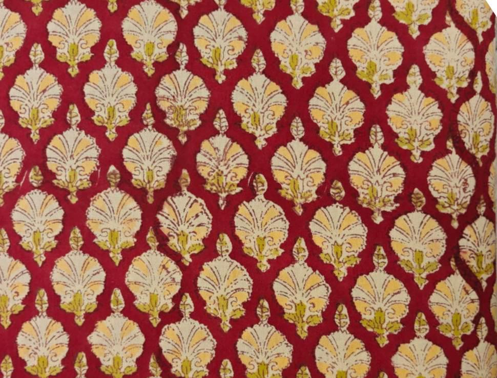 Red Floral Block Print Cotton Fabric by Yard, Hand Block Printed Indian Cotton Fabric, Buti Print Textile Sewing Quilting Dressmaking Fabric